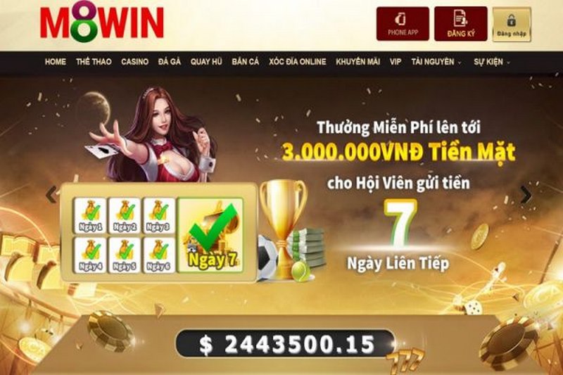 Người chơi gửi tiền 7 ngày liên tiếp tại M8win được nhận 3 triệu tiền thưởng
